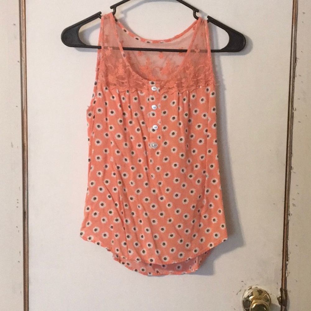 Coral Floral and Lace Tank